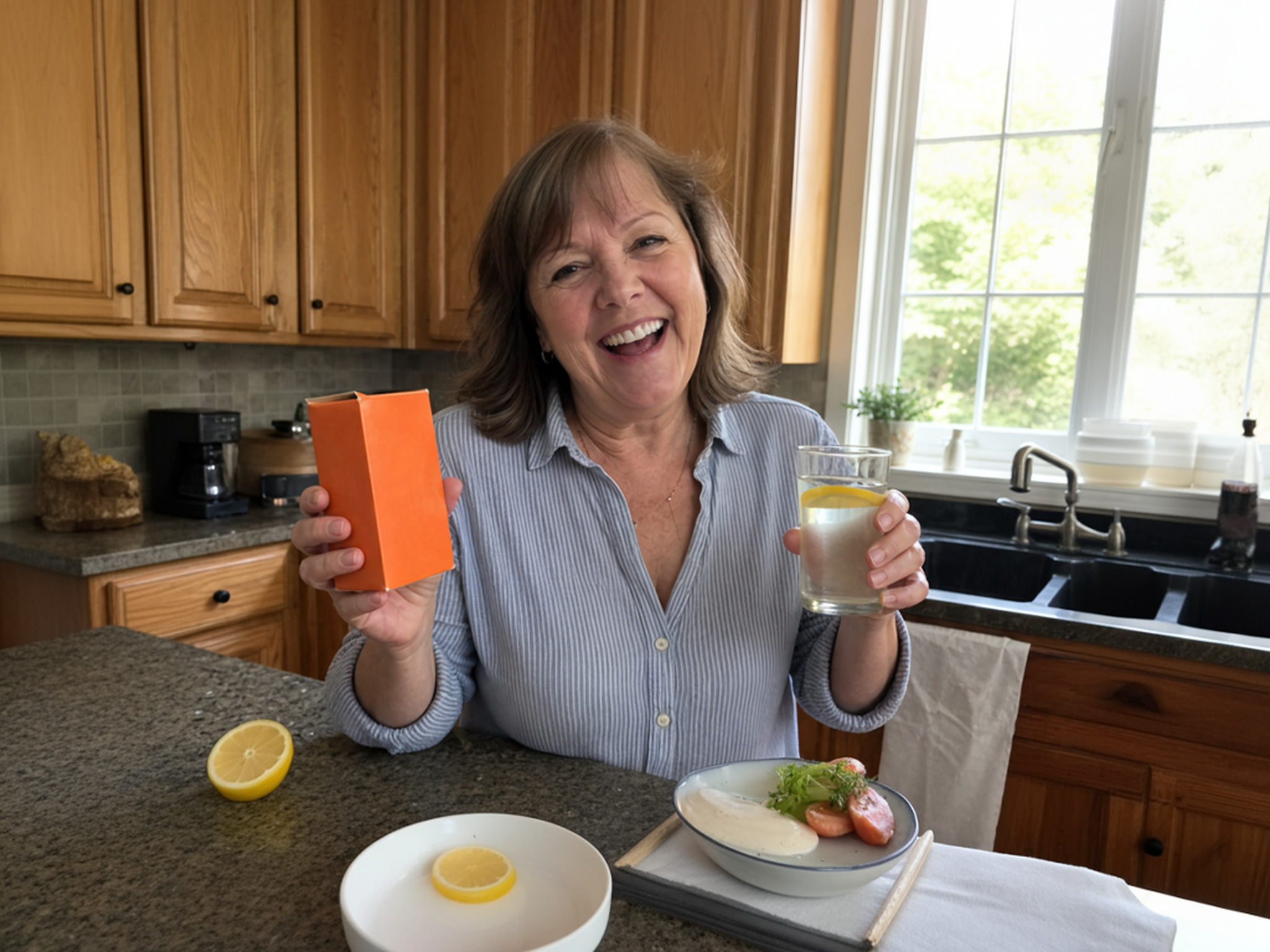 Woman preparing a morning drink in her kitchen